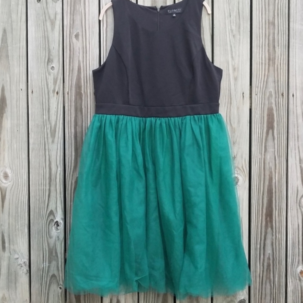 Eloquii black/jade green tulle knee length dress size 18 - Picture 2 of 5